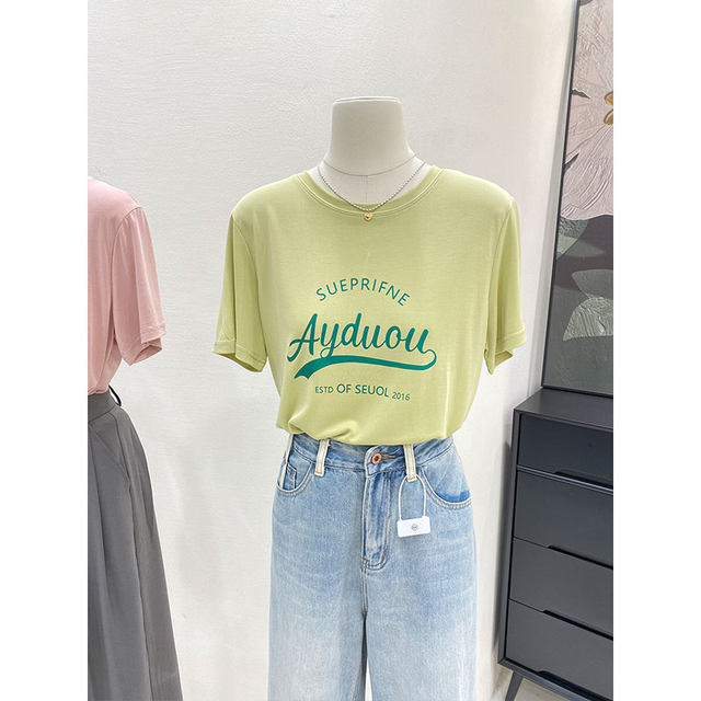 HAPPY European And American Fashion Lettering Ladies Short-sleeved T-shirt