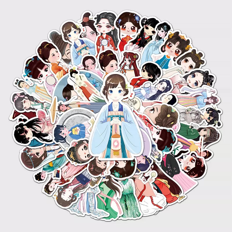 110张个性汉服中国风卡通复古白娘子贴纸笔记本电脑手机水杯防水