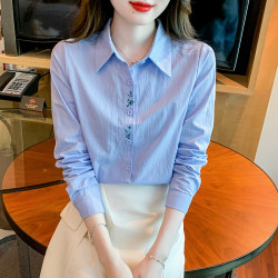 Pure Cotton Shirt for Women 2026 Spring New Style High-End Embroidered Professional Wear White Shirt Long-Sleeved Base Top