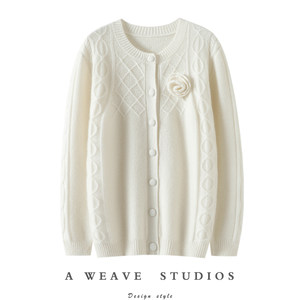 
Eternal temperament! Thickened hooked round neck 100% pure cashmere cardigan for women sweater knit cardigan jacket