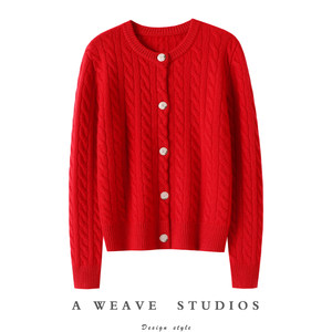 
Qichao has good looks and quality! Retro twist thickened 100% cashmere cardigan for women pure cashmere sweater autumn and winter coat