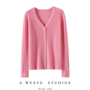 
Qi Chaoyue loves more and more! V-neck 100% pure cashmere cardigan for women pure cashmere sweater knitted cardigan jacket