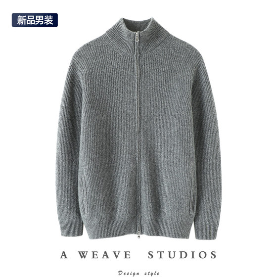
A good temperament! Men's thickened zippered cashmere cardigan half turtleneck pure cashmere sweater knitted jacket
