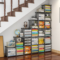 Storage Cabinet under the Stairs, Bookcase with Doors, Dustproof, Freely Combinable Grid Iron Storage Cabinet, Simple Bookshelf