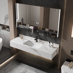 Slate Ceramic Bathroom Cabinet, Hotel Style, Modern and Simple, Small Apartment Bathroom, Washbasin, Mirror Combination