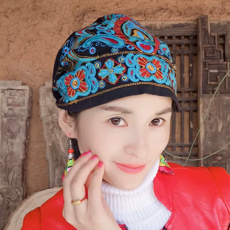新款民族风春秋个性休闲刺绣花头巾红色女士针织帽子百搭帽子 新款民族风春秋个性休闲刺绣花头巾红色女士针织帽子百搭帽子