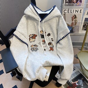 
Outlets ~ clearance clearance design cartoon cat embroidery plus velvet sweatshirt for women small hooded jacket