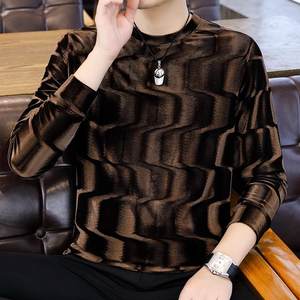 
Round neck sweatshirt for men 2026 autumn and winter gold velvet high quality trendy plus velvet thickened long-sleeved T-shirt base layer