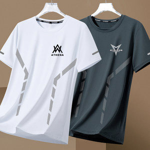 
[Fast delivery] Summer ice silk T-shirt men's round neck quick drying clothes short sleeve breathable large size top men's sports loose