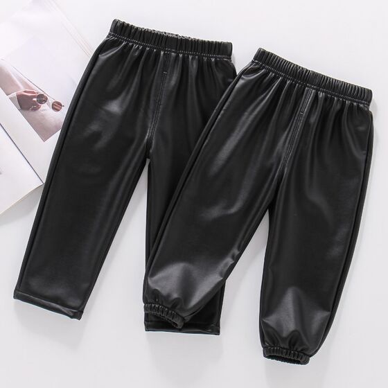 
Girls' plus fleece leather pants, one-piece fleece pants, autumn and winter children's winter trousers, boys' baby thin fleece casual pants
