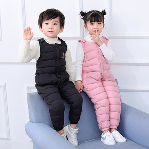 
2021 Winter Children's Overalls Baby One-piece Down Cotton Pants Suit Boys Girls Children Thickened Long Cotton Pants