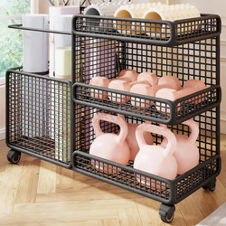 Home Fitness Equipment Storage Basket with Wheels, Yoga Mat Storage Basket, Foam Roller Storage Rack, Dumbbell Kettlebell Storage Rack