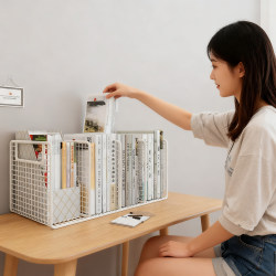 Wrought iron desktop bookshelf with compartments for storage and organization