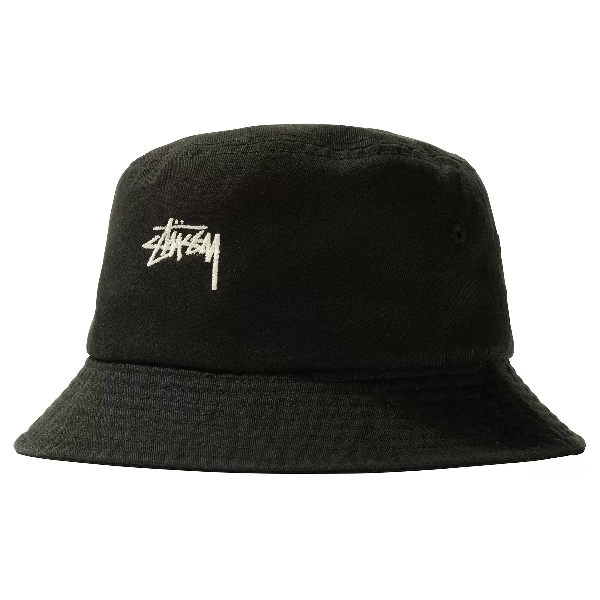 美版Stussy Stock Bucket Hat 斯图西经典刺绣渔夫帽盆帽黑色-Taobao