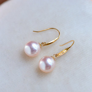 
Natural freshwater pearl ear hook 18k gold strong light comparable to seawater akoya earrings genuine free shipping
