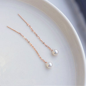 
Mini version of small natural pearl earlines 18k gold round flawless earrings earrings mini commuting exquisite and versatile