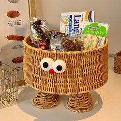 Cute Rattan Storage Basket Desktop Storage Box Household Snack Toy Miscellaneous Organizer Storage Rack Woven Basket
