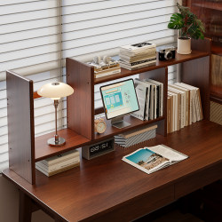 Solid Wood Desktop Bookshelf Storage Rack Student Desk Stand Dormitory Office Workstation Countertop File Storage Rack