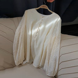 High-End Embroidered Long-Sleeved Shirt for Women 2026 New Spring and Summer Fashionable and Stylish Blouse Loose Slimming Light Luxury Top