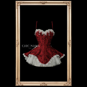 
ChicNaNa Heart Red Jacquard Strap Tube Top Dress Women's Slimming Waist A-Line Skirt