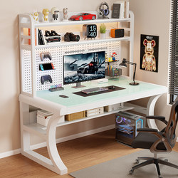 Computer Desk, Desk, Bookshelf, Integrated Table, Desktop Bedroom, Home Office Desk, Tempered Glass Workbench, Gaming Desk