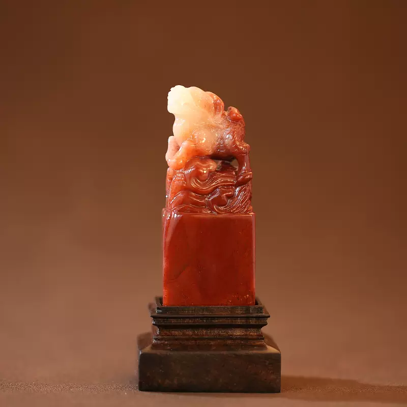 旧家蔵出『清 寿山石 芙蓉石彫り 牛転乾坤文房印章 蒋仁作