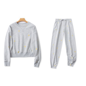 
Cotton blend plus velvet casual suit autumn and winter new foreign trade women's round neck pullover long sleeves + elastic waist trousers 32235