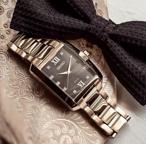 正品Seiko精工方形手表简约镶钻钢带太阳能气质男女手表SNE462