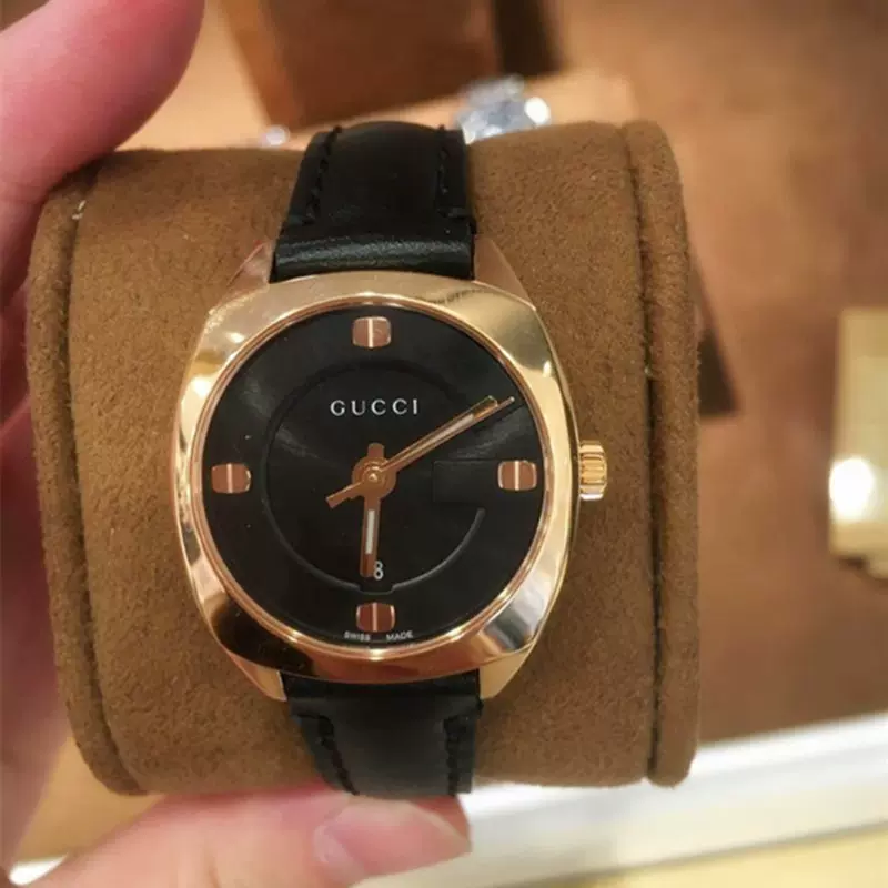 正品Gucci古奇手表简约黑色时尚古驰皮带优雅奢侈女表YA142509
