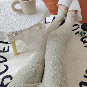 Solid color large elastic soft and warm leggings for women with high waist lengthened belly pregnant women with half-length fleece home pants
