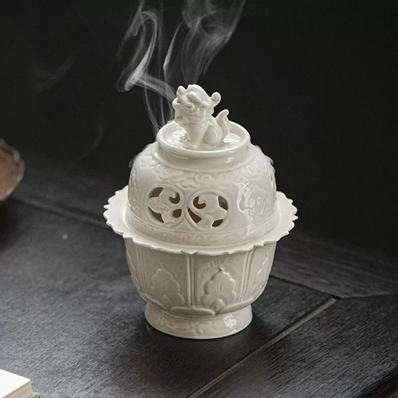 中式复古青瓷瑞狮茶道香炉盘香炉檀香炉浮雕沉香熏香炉茶道配件-Taobao