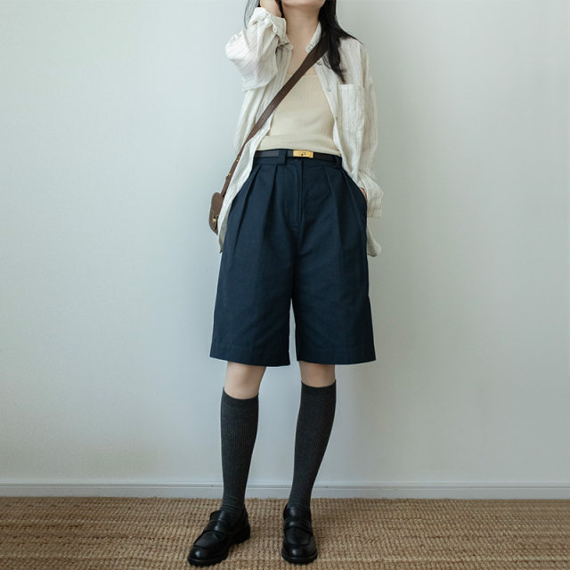 White new product spring and summer loose work pinch pants Japanese cotton literary casual Bermuda shorts for women