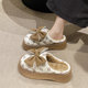 Waterproof cotton slippers Women's autumn and winter indoor and outdoor wearing fashion bow thick bottom non -slip and velvet warm home slippers
