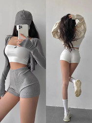 High-Waisted Elastic Tight-Fitting Hip-Hugging Shorts for Women, New Style Yoga Sports Home Wear Casual Shorts Knitted Boxer Shorts