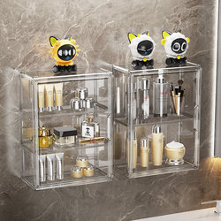 Bathroom Storage Rack, No-Drill Wall-Mounted Mirror Cabinet, Front Storage Box, Washbasin Cosmetics Storage Shelf