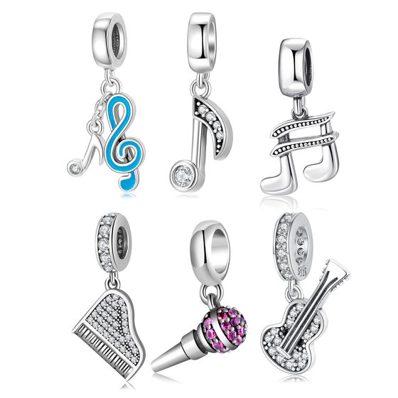 
Musical instruments Guitar Piano S925 Sterling Silver Silver Diamond DIY Accessories Bracelet Necklace Pendant Note Microphone Suspension