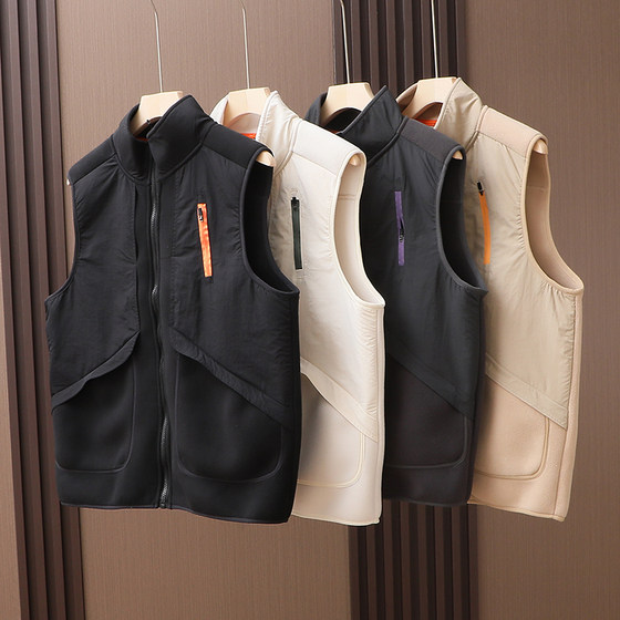 
High-density double-sided fleece windproof and warm wear-resistant men and women same style outdoor functional zipper stand-up vest vest trendy