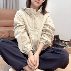 Short Hooded Jacket for Women, Spring and Autumn New Style 2026, Popular Windbreaker, Loose Fit, Petite Casual Jacket Top