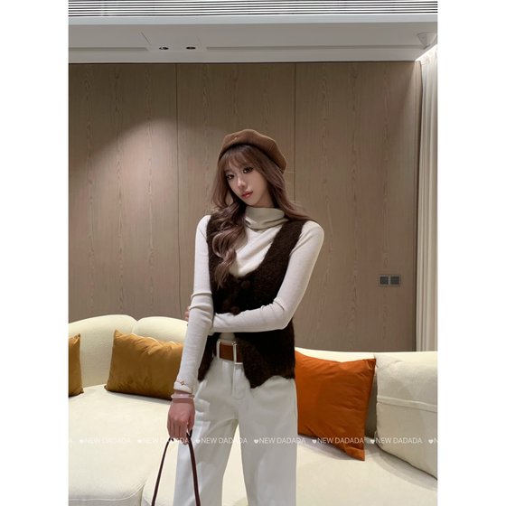 
Lida NEW DADADA [Sweet, Warm and Funny] Retro Distressed Khaki Vest Women's Cardigan Sleeveless Vest Top