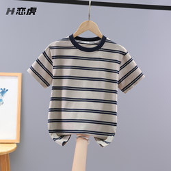 Boys' Summer Short-Sleeved T-Shirt 2026 New Style Kidsren's Pure Cotton Top Big Kidsren's Stripesd Boys' Sportswear Summer Wear