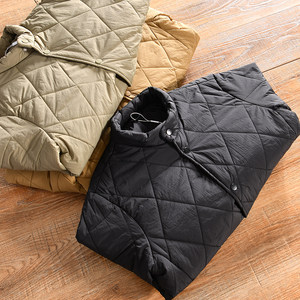 
[Japanese niche - diamond quilting line + lightweight and warm] Autumn and winter men and women couples stand collar cotton coat trend