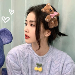 White Deer-Themed Squeaky Plush Bear Hair Clip, Cute Large Side Bb Clip Hair Accessory