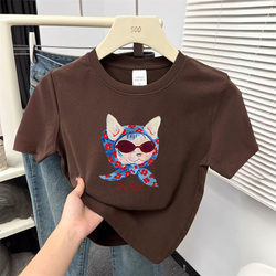 Pure Cotton Loose Short-Sleeved T-Shirt for Girls, New Summer Style, Playful and Stylish, Cartoon Print, Versatile Children's Top