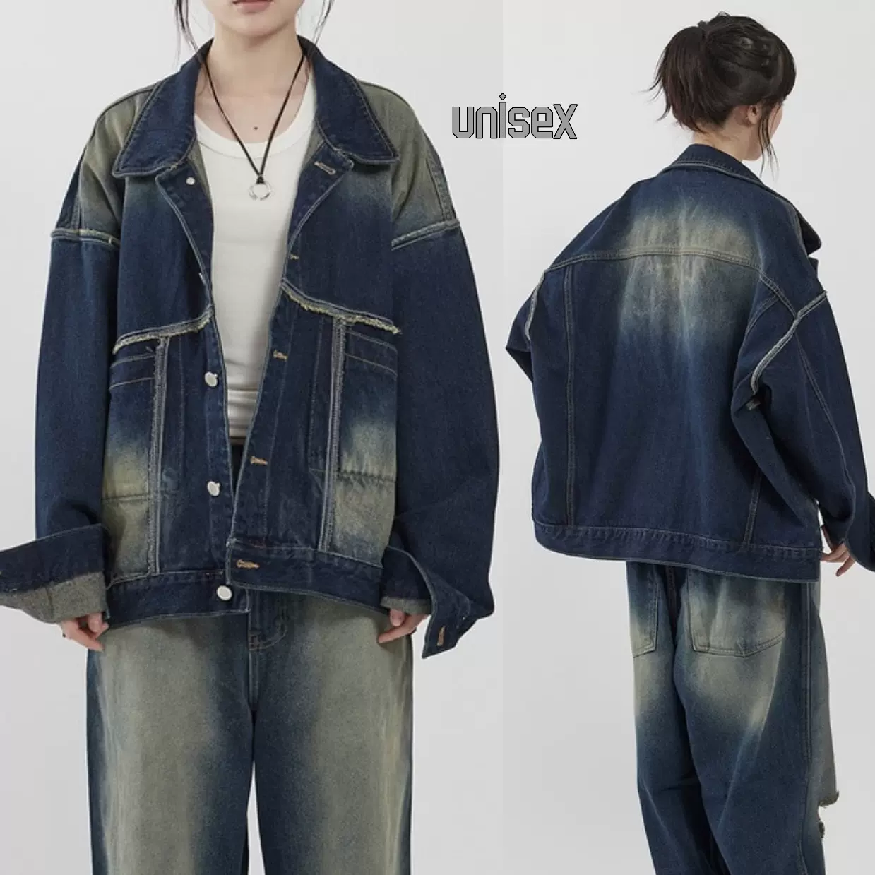 raucohouse染色牛仔夹克Sand washed over trucker denim jacket-Taobao