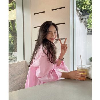 
Pink shirt jacket for women early autumn cardigan shirt