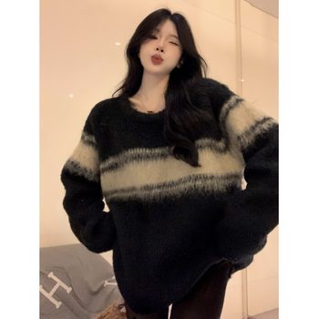 
Striped sweater lazy style loose knitted sweater