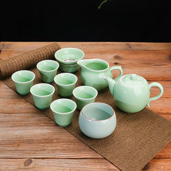 Celadon Tea Set for Home Use, Simple Chinese Style Kung Fu Teapot, Teacups, Living Room Ceramic Lidded Bowl, Small Tea Cup, Beauty Pot