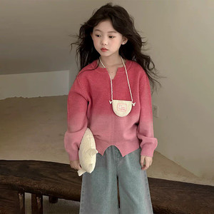 
Gradient Color Sweater Children's Clothing Autumn and Winter Casual Knitted Sweaters for Boys and Girls, Middle and Large Children