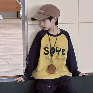 
80399 Qiaojia bottoming long-sleeved T-shirt children's clothing spring style boys and girls color matching T-shirt for middle and large children