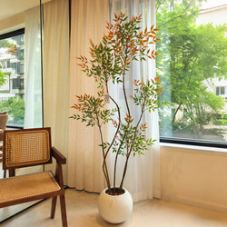 Yunjing Home Decor Colorful Nandina Bamboo High-End Artificial Green Plant Indoor Living Room Large Floor-Standing Flower Pot Decoration